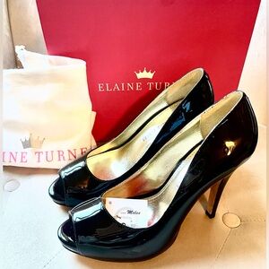 Elaine Turner NEW "Gloria" patent leather peep toe Pumps NWT
